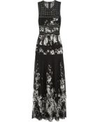 Roberto Cavalli Embellished Leather-Trimmed Silk-Chiffon Gown - Lyst