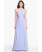 Donna Morgan Ruched Oneshoulder Chiffon Gown - Lyst