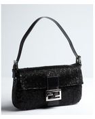 Fendi Black Beaded Mini Baguette Shoulder Bag - Lyst