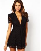 John Zack Lace Dress With V Neck - Lyst