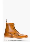 Grenson Tan Leather Double Sole Fred Brogue Boots - Lyst