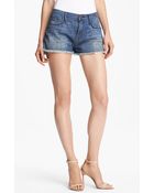 Current/Elliott The Boyfriend Pinstripe Denim Shorts - Lyst