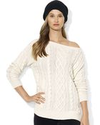 Lauren by Ralph Lauren Cabled Boatneck Sweater - Lyst