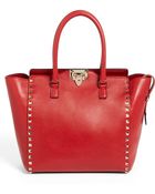 Valentino Rockstud Vitello Double Handle Leather Tote - Lyst