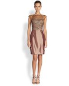 Sue Wong Illusion Yoke Beaded Cocktail Dress - Lyst