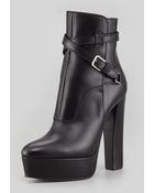 Saint Laurent Leather Platform Ankle Bootie Black - Lyst