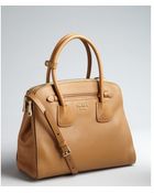 Prada Caramel Saffiano Leather Dual Zip Top Convertible Tote - Lyst