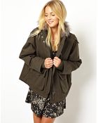 Asos Short Cocoon Fur Trim Parka - Lyst