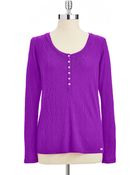 Kensie Ribbed Long Sleeved Henley Sleep Shirt - Lyst