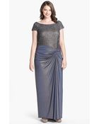 Tadashi Shoji Metallic Lace Jersey Gown - Lyst