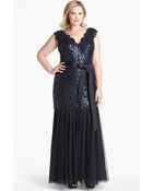 Tadashi Shoji Sequin Lace Tulle Mermaid Gown - Lyst