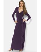 Lauren by Ralph Lauren Long Faux Wrap Matte Jersey Gown - Lyst