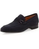 Magnanni For Neiman Marcus Suede Loafer Navy - Lyst