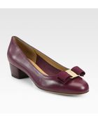 Ferragamo Vara Leather Mid-Heel Pumps - Lyst