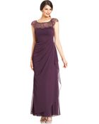 Xscape Petite Cap-Sleeve Beaded Gown - Lyst