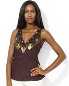 Lauren by Ralph Lauren Sequined V-Neck Top - Lyst