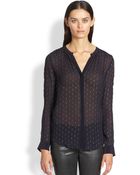 Rebecca Taylor Crinkled Silk Chiffon Blouse - Lyst