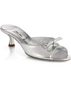 Miu Miu Metallic Leather Bow Slides - Lyst