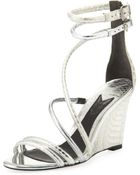 B Brian Atwood Sedini Metallic Mixed-Leather Wedge - Lyst