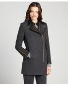 Kai Aakmann Charcoal Wool Blend Asymmetrical Wool Coat With Leather Collar - Lyst