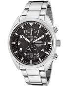 Seiko Women'S Black Dial Stainless Steel Chronograph - Lyst