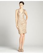 Sue Wong Beige Cap Sleeve Embellished Cocktail Dress - Lyst