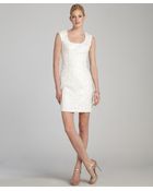 Sue Wong White Lace Cap Sleeve Sheath Dress - Lyst