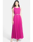 Eliza J Pleated Belted Maxi Dress - Lyst