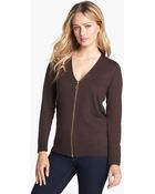 MICHAEL Michael Kors Dog Tag Zip Front Cardigan - Lyst