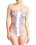 Clover Canyon One-piece Paisleyprint Strapless Swimsuit - Lyst