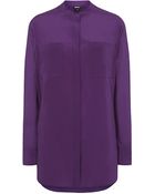 DKNY Band Collar Silk Blouse - Lyst