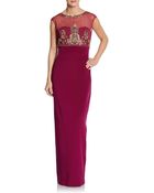 Notte By Marchesa Beadembellished Crepe Illusion Gown - Lyst