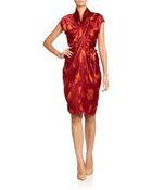 Josie Natori Printed Silk Belted Dress - Lyst