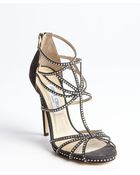 Jimmy Choo Black Suede Crystal Studded Heel Sandals - Lyst