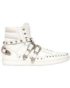 Saint Laurent Buckles Studs Leather High Top Sneakers - Lyst