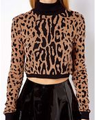 Asos Cropped Jumper with Roll Neck in Leopard - Lyst