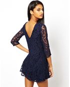 John Zack Lace Swing Dress with Deep V Back - Lyst
