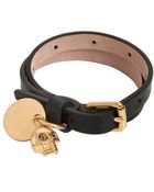 Alexander McQueen Skull Charm Leather Bracelet - Lyst