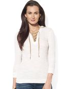 Lauren by Ralph Lauren Striped Lace Up Hoodie - Lyst