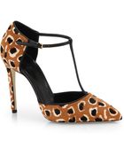 Gucci Leopard-Print Calf Hair T-Strap Pumps - Lyst