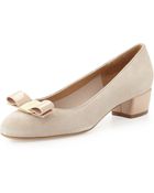 Salvatore Ferragamo Vara Suede Cube-Heel Bow Pump - Lyst