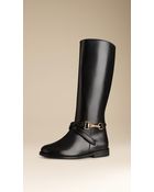Burberry Polished Metal Buckle Leather Riding Boots - Lyst