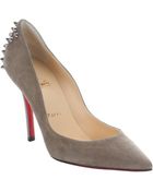 Christian Louboutin Grigio Suede 'Zappa' Studded Pointed Toe Pumps - Lyst
