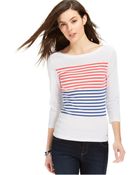 Tommy Hilfiger Flag Striped Boat-Neck Top - Lyst