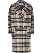 River Island Cream Check Brushed Woollen Midi Coat - Lyst