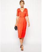 Asos Sleeved Drape Back Midi Dress - Lyst