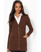 Lauren by Ralph Lauren Faux-suede-trim Cotton Sweater - Lyst