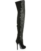 Nicholas Kirkwood Embroidered Mesh & Suede Over-The-Knee Boots - Lyst