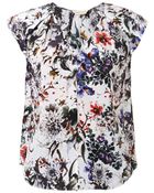 Rebecca Taylor Grey Garden-Print Silk Top - Lyst