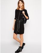 Ganni Belted Shirt Dress With Contrast Piping - Lyst